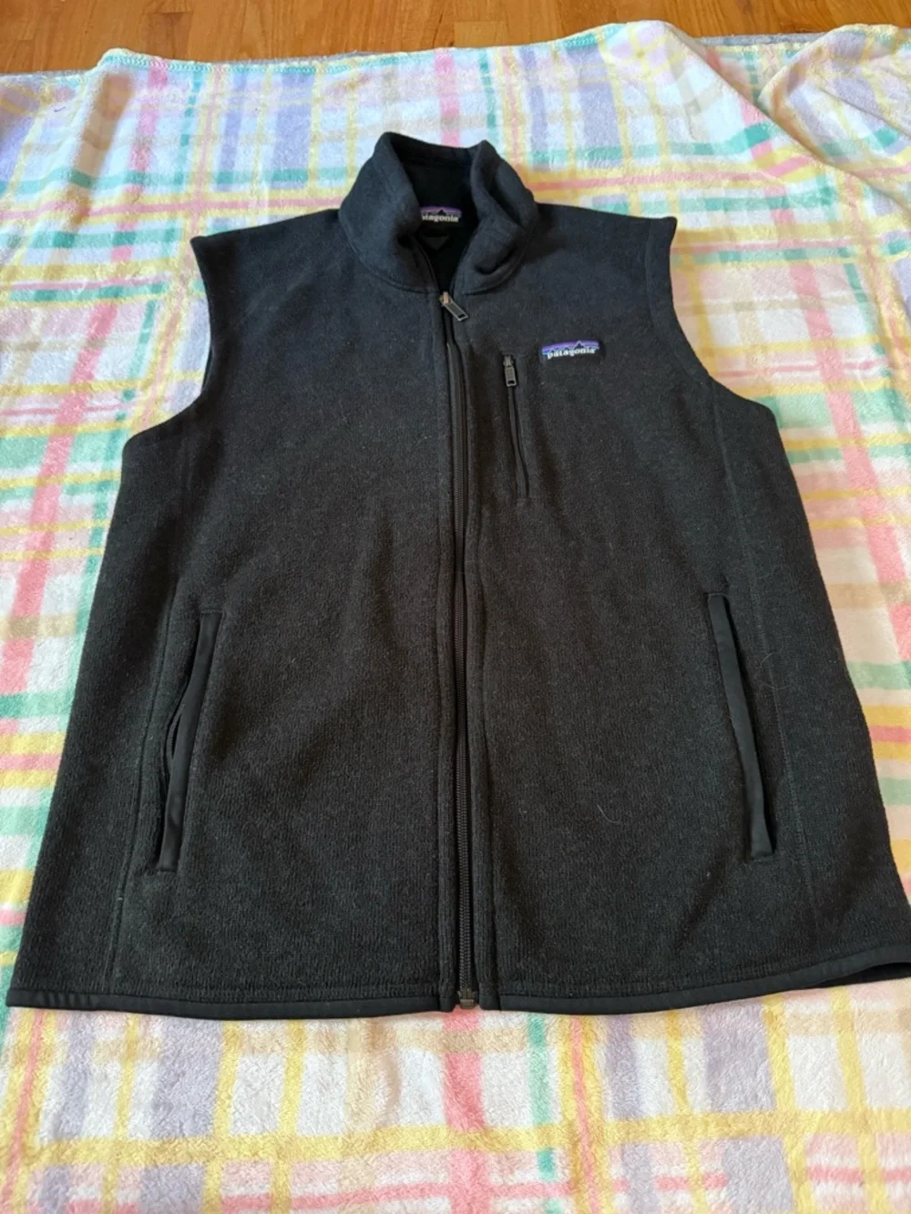 Patagonia Black Fleece Vest with Multicolor Logo - Black